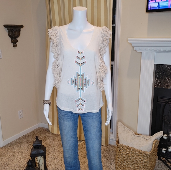 ASIS FRINGE AZTEC BOHO TOP S - Picture 2 of 6